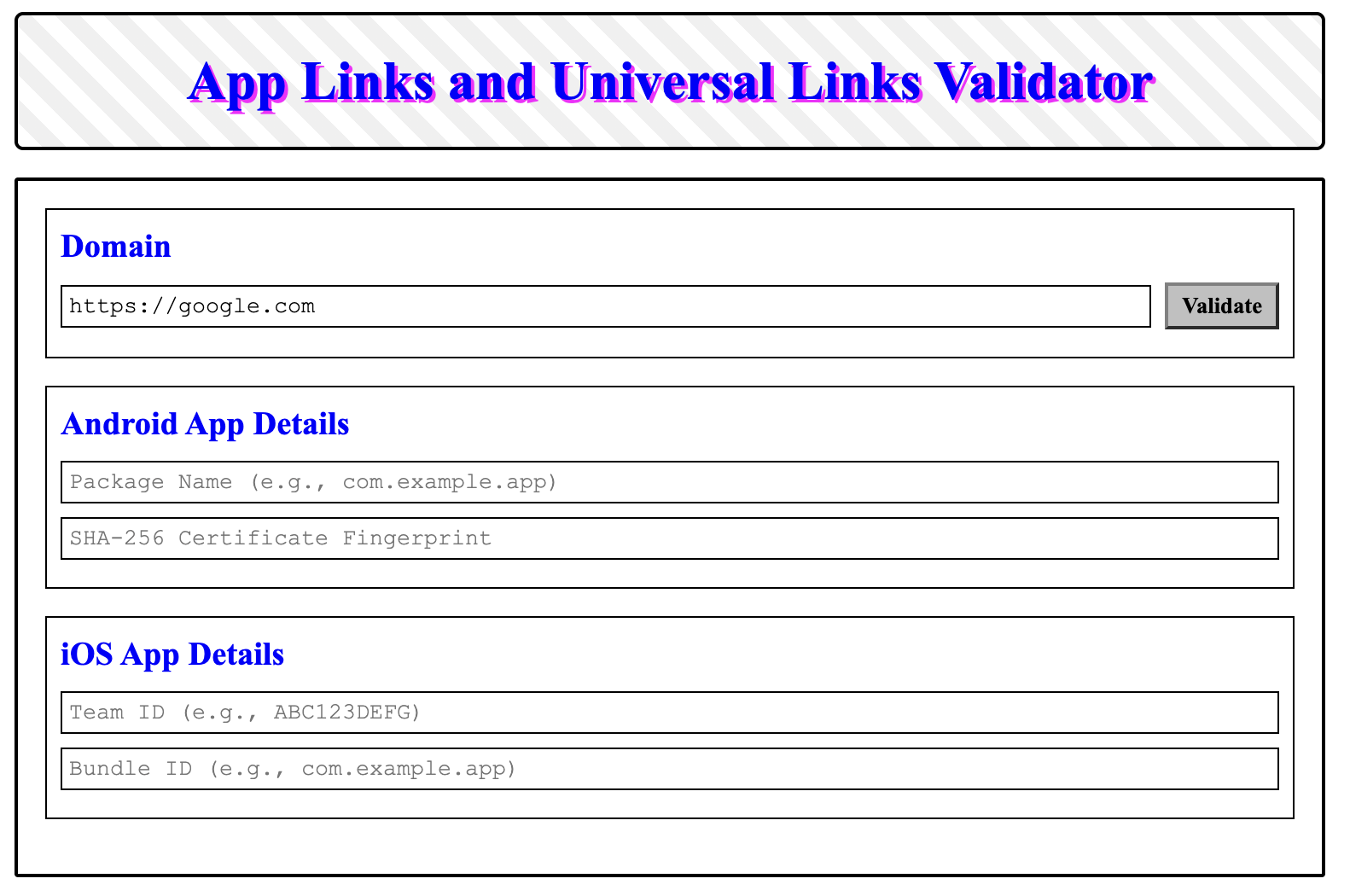 App Links Validator Screenshot